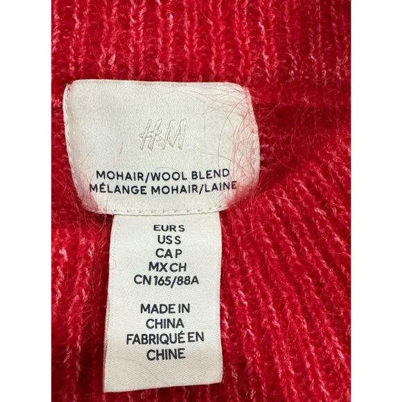 Red Mohair Blend Knit Sweater Cozy Ribbed Mock Neck Pullover Top - Picture 4 of 7